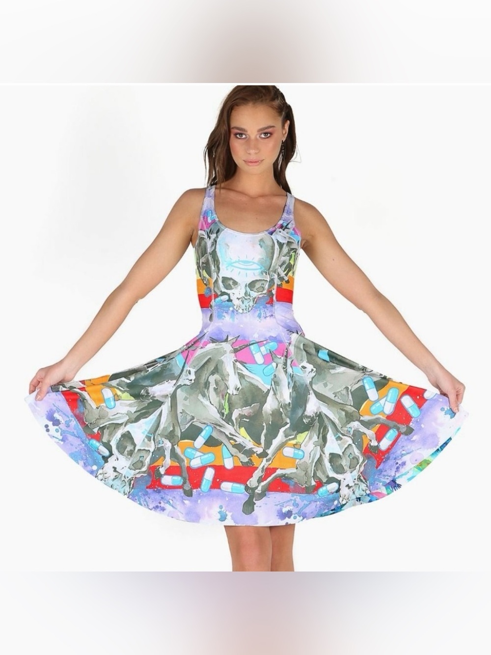 RARE- BlackMilk x Lora Zombie Unicorn Skull VS State of Mind Inside Out Dress
